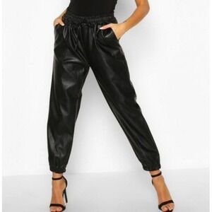Marc New York faux leather Women SZ M Jogger style pant pullon Black Street Punk